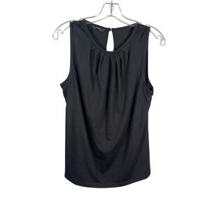 DOKOTOO Black Pleated Neck Sleeveless Keyhole Back Top Blouse Shirt Women's
